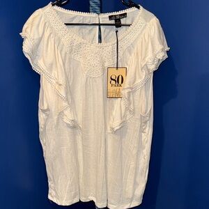 80 Park by Design- NWT Ivory Flutter Sleeve Scoop Lace Too Size 3X